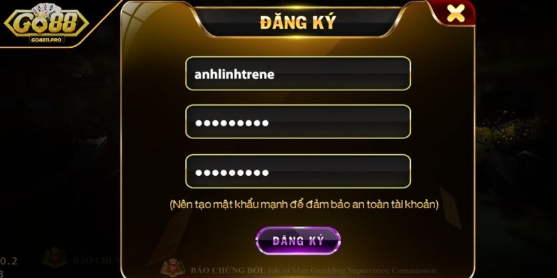 Điền đầy đủ các thông tin đầy đủ tạo tài khoản giải trí